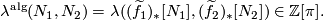 \displaystyle \lambda^{\mathrm{alg}}(N_1,N_2) = \lambda((\widetilde{f}_1)_*[N_1],(\widetilde{f}_2)_*[N_2])\in \Z[\pi].