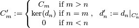 \displaystyle C'_m:=\left\{\begin{matrix}C_m&\text{ if }m>n\\\ker(d_n)&\text{ if }n=m\\0&\text{ if }m<n\end{matrix}\right.,~~d'_n:=d_n|_{C_n'}